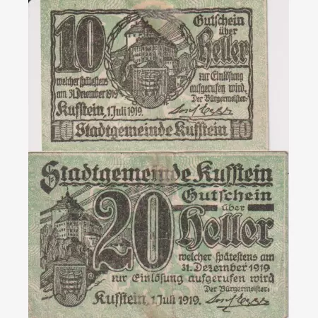 Kufstein 10 és 20 heller 1920.