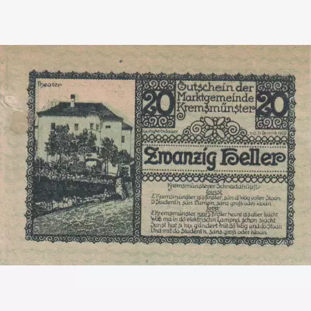 Kremsmünster 20 heller 1920.