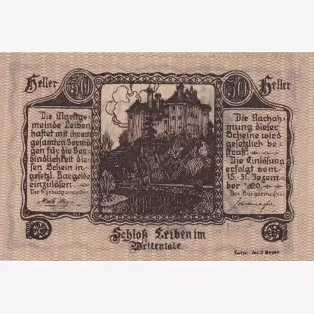 Leiben 50 heller 1920.