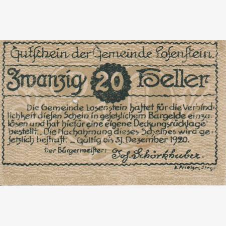 Losenstein 20 heller 1920. Losenstein 20 heller 1920.