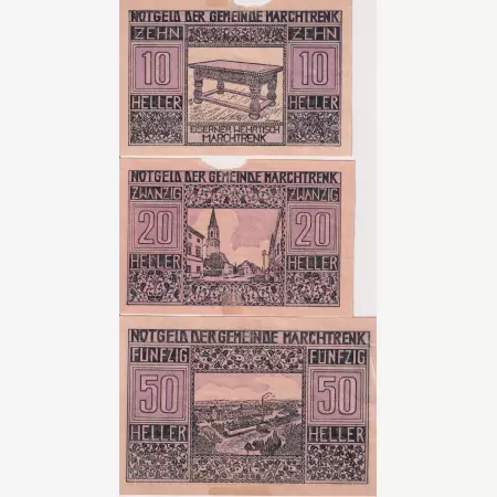 Marchtrenk 10, 20, 50 heller 1920.