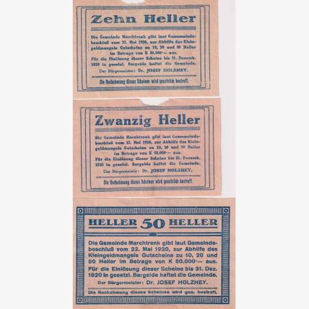 Marchtrenk 10, 20, 50 heller 1920.