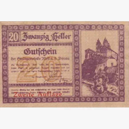 Melk an der Donau 20 heller 1920. 2.kiadás