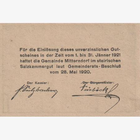 Mitterndorf 10 heller 1920. Mitterndorf 10 heller 1920.