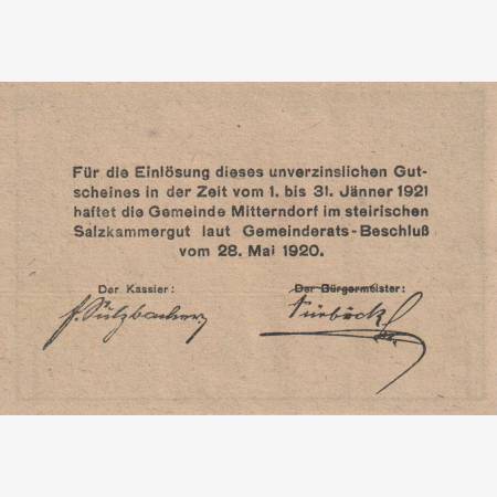 Mitterndorf 20 heller 1920. Mitterndorf 20 heller 1920.