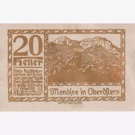 Mondsee 20 heller 1920.  aranyszínű
