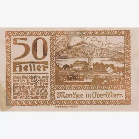 Mondsee 50 heller 1920.  aranyszínű