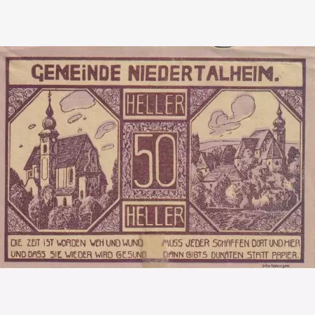 Nidertalhein 50 heller 1920.