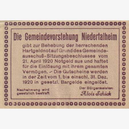Nidertalhein 50 heller 1920.