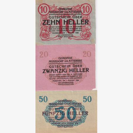 Nussdorf am Attersee 10, 20, 50 heller 1920.