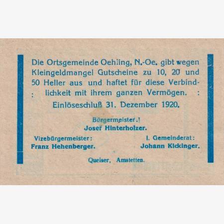Ohling 20 heller 1920. Ohling 20 heller 1920.