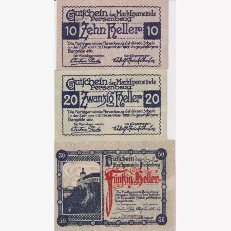 Persenbeug 10, 20, 50 heller 1920.
