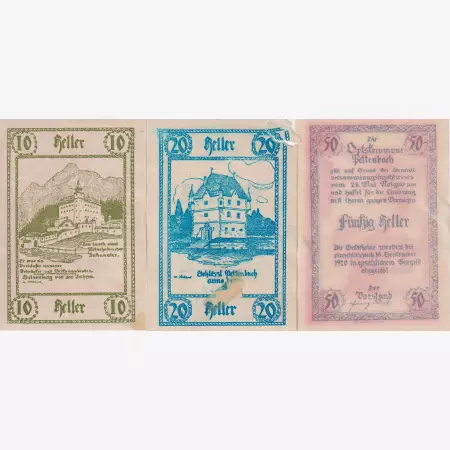 Pettenbach 10, 20, 50 heller 1920.