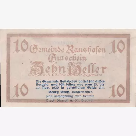 Ranshofen 10 heller 1920.