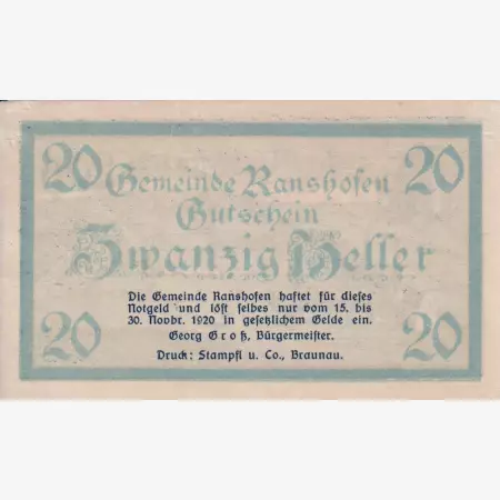 Ranshofen 20 heller 1920.