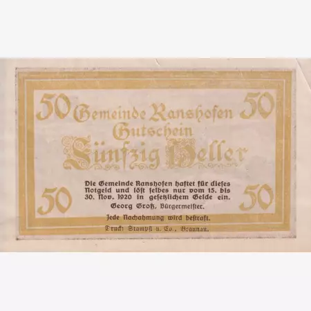 Ranshofen 50 heller 1920.