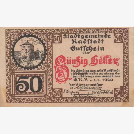 Radstadt 50 heller 1920.