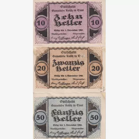 Reith 10, 20, 50 heller 1920.