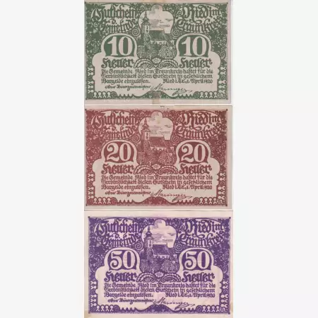 Ried i. Traunkreis 10, 20, 50 heller 1920.