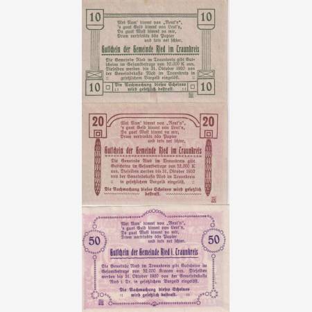 Ried i. Traunkreis 10, 20, 50 heller 1920. Ried i. Traunkreis 10, 20, 50 heller 1920.