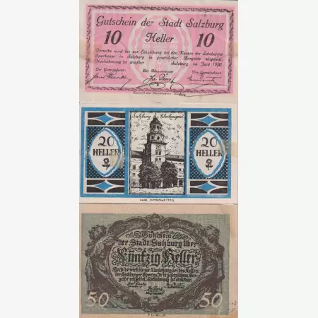 Salzburg 10, 20, 50 heller 1920.