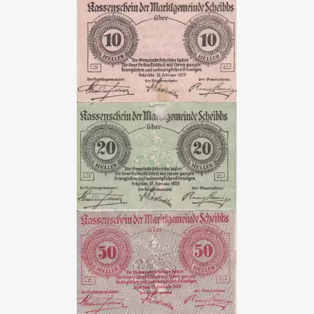 Scheibbs 10, 20, 50 heller 1920.