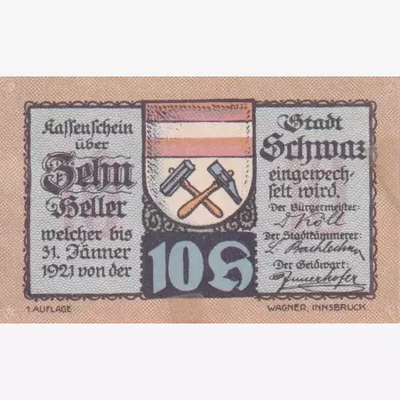 Schwaz i. Tirol 10 heller 1921.