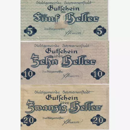 Schwanenstadt  5, 10, 20 heller 1920.