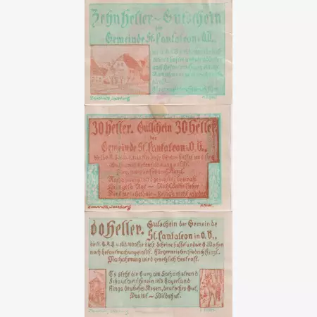 St. Pantaleon 10, 30, 60 heller 1920.