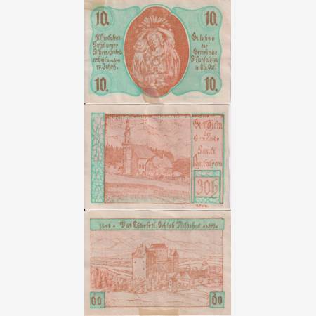 St. Pantaleon 10, 30, 60 heller 1920. St. Pantaleon 10, 30, 60 heller 1920.