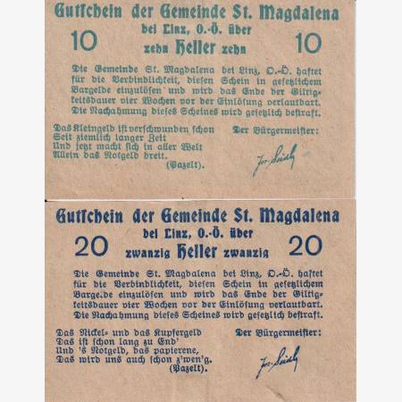 St.Magdalena 10, 20 heller 1920. St.Magdalena 10, 20 heller 1920.