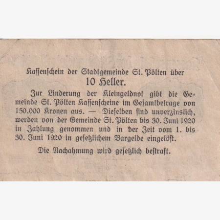 St. Pölten 10 heller 1919. St. Pölten 10 heller 1919.