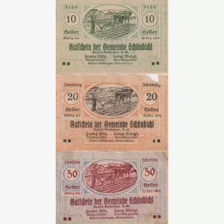 Schönbichl 10, 20, 50 heller 1920. pecsételt!