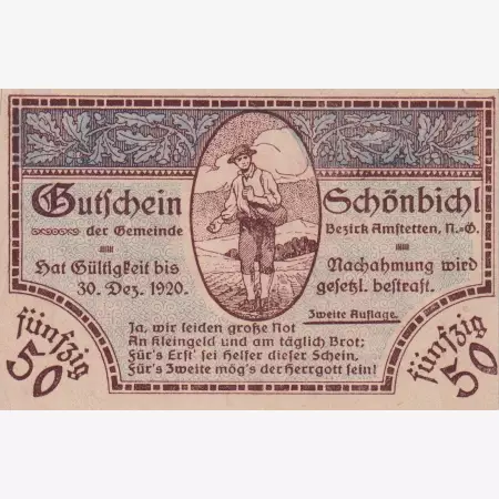 Schönbichl 50 heller 1920.