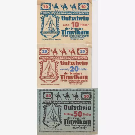 Timelkam 10, 20, 50 heller 1920.