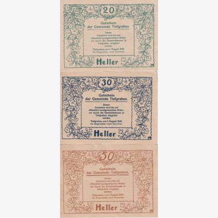 Tiefgraben 20, 30, 50 heller 1920. Tiefgraben 20, 30, 50 heller 1920.