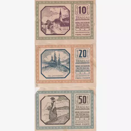 Thalgau 10, 20, 50 heller 1920.