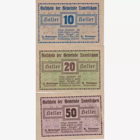 Tumeltsham 10, 20, 50 heller 1920.