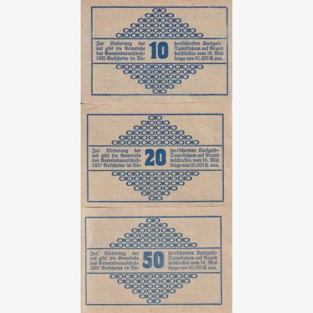 Tumeltsham 10, 20, 50 heller 1920. Tumeltsham 10, 20, 50 heller 1920.