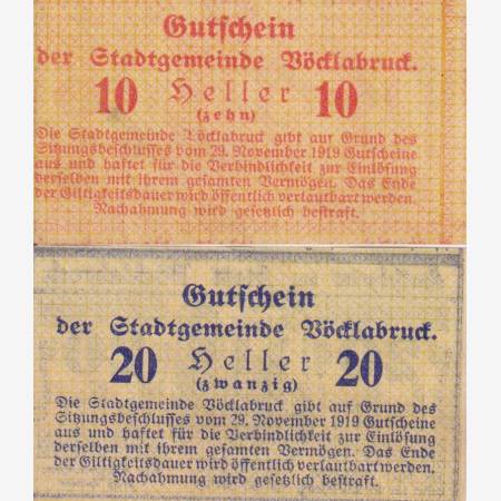 Vöcklabruck 10, 20 heller 1920. Vöcklabruck 10, 20 heller 1920.