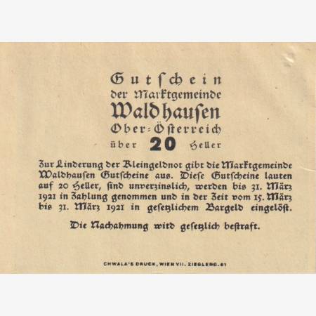 Waldhausen 20 heller 1920.