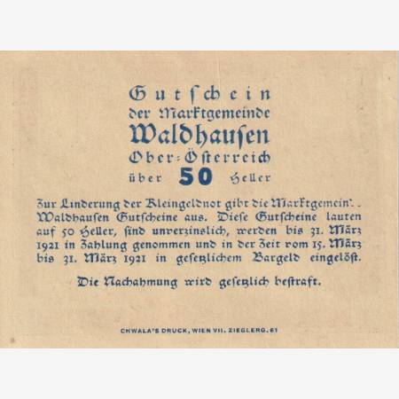 Waldhausen 50 heller 1920. Waldhausen 50 heller 1920.