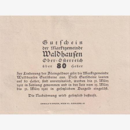 Waldhausen 80 heller 1920. Waldhausen 80 heller 1920.