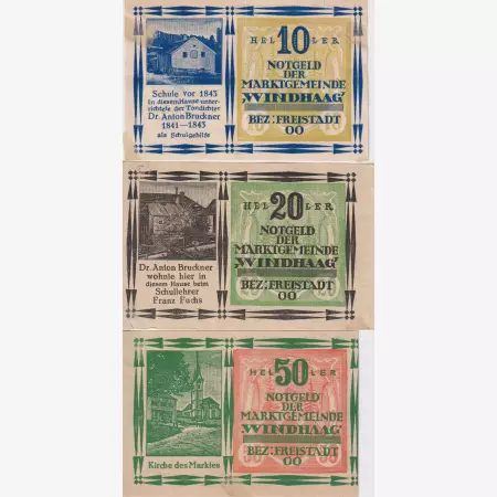 Windhaag bei Freistadt 10, 20, 50 heller 1920.