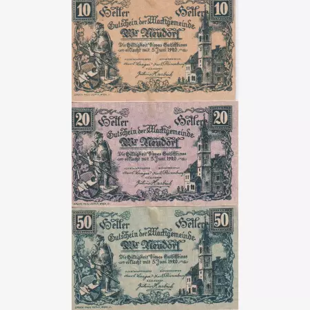 Wiener Neudorf 10, 20, 50 heller 1920.