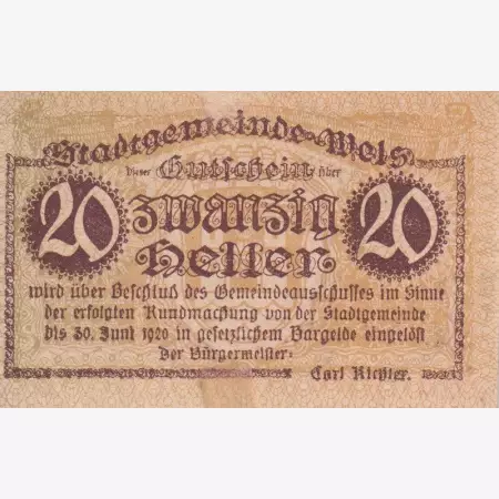 Wels 20 heller 1920.
