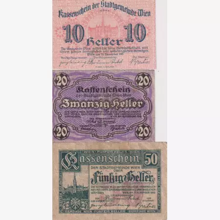 Wien 10, 20, 50 heller 1919.