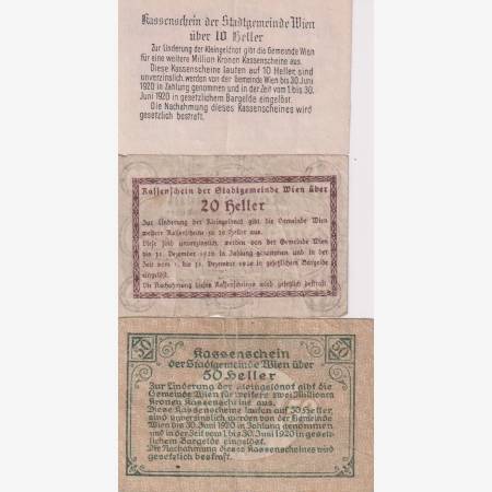 Wien 10, 20, 50 heller 1919. Wien 10, 20, 50 heller 1919.