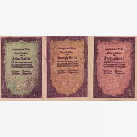 Werfen 10, 20, 50 heller 1920.