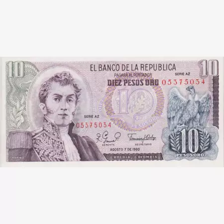Kolumbia 10 pesos 1980.   P 407   (L)